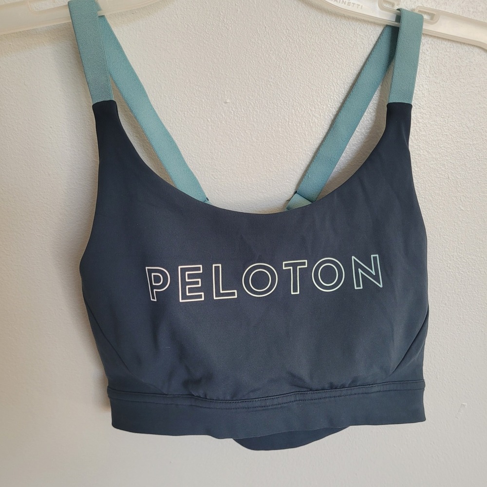 Peloton Sports Bra Teal Blue Cross Back Performance Athletic Top Women's Size S